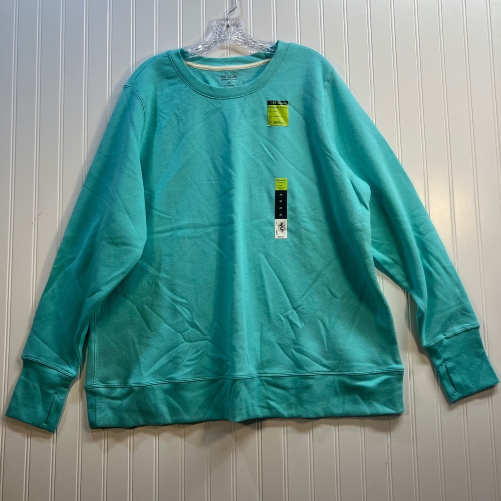 Tek Gear Ultrasoft Fleece Sweatshirt Aruba Bay Teal Women 2X Plus Thumbhole Cozy